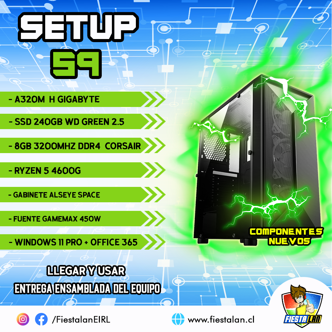setup 59 – R5 4600G/8 gb RAM/SSD 240GB + win11 pro + office 365 – Fiestalan