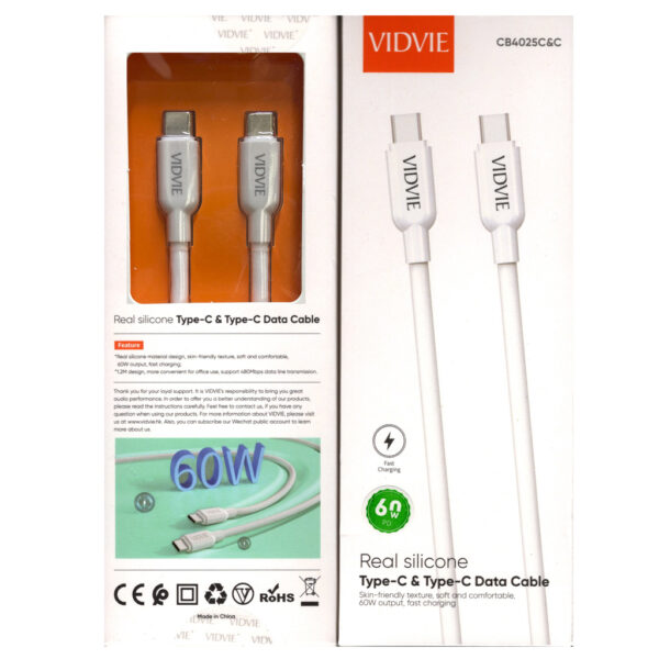 Cable Usb Tipo C A Tipo C Doble Entrada Tipo-c Vidvie 60w 12403