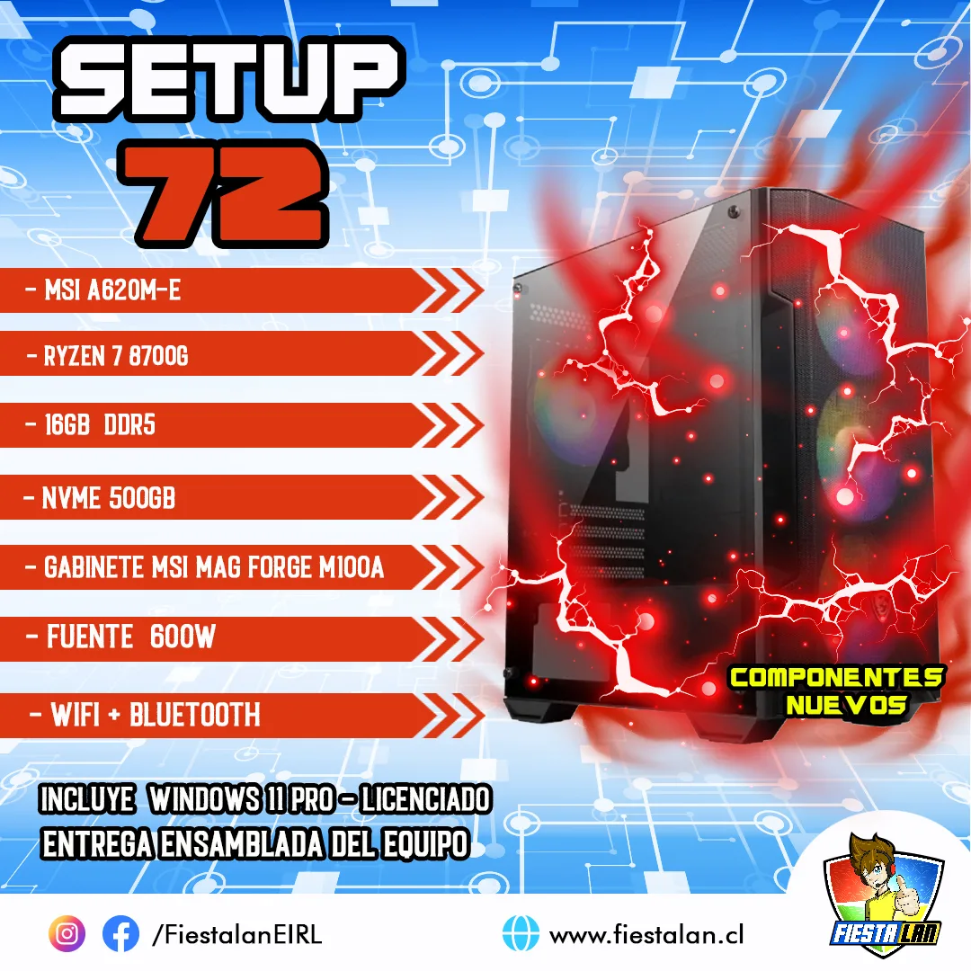 Setup 72 – Ryzen 7 8700G /16gb/500GB NVME/windows 11 pro+ wifi -bluetooth