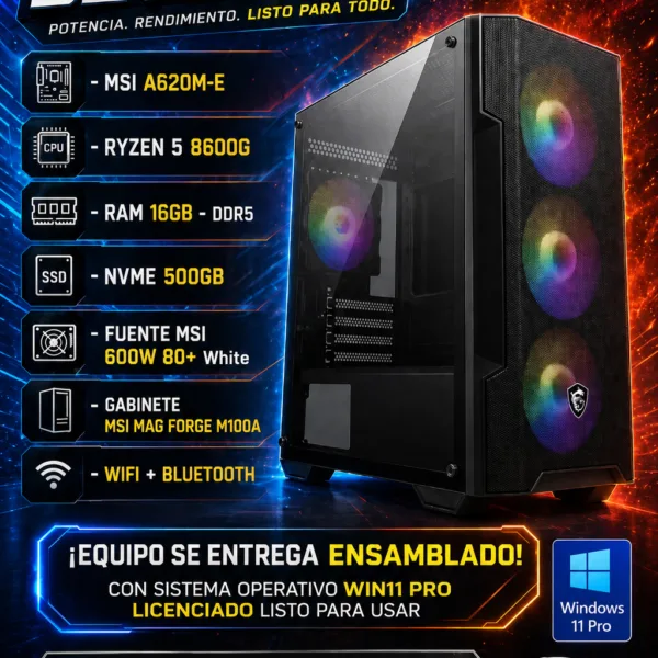 Setup 72 – Ryzen 5 8600G /16gb/500GB NVME/windows 11 pro+ wifi -bluetooth