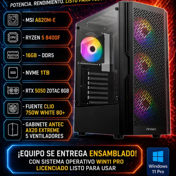 Setup 76 – Ryzen 5 8400F/16gb/1TB NVME/RTX 5050/windows 11 pro