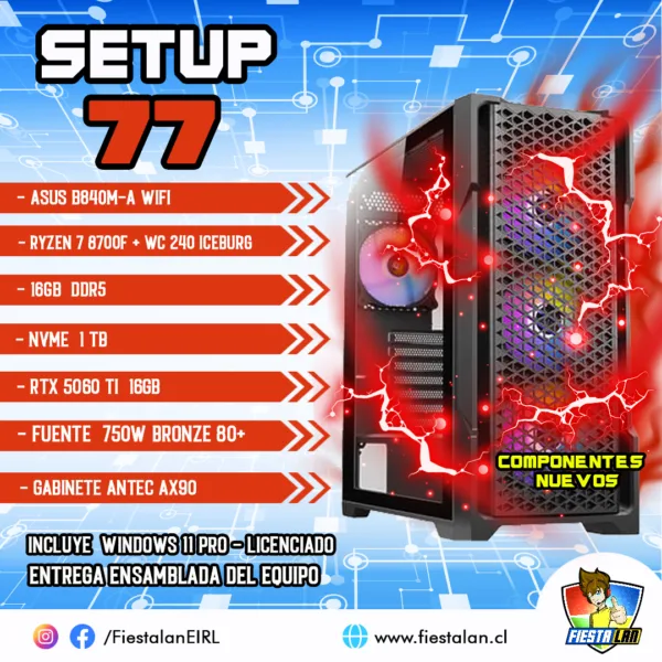 Setup 77 – Ryzen 7 8700F/16gb/1TB NVME/RTX 5060TI 16gb/windows 11 pro