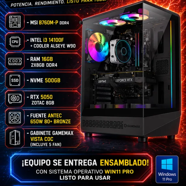 Setup 79 – Intel I3 14100F /RTX 5050/16gb/500GB NVME/windows 11 pro