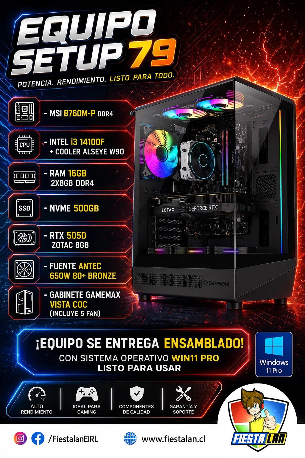 Setup 79 – Intel I3 14100F /RTX 5050/16gb/500GB NVME/windows 11 pro
