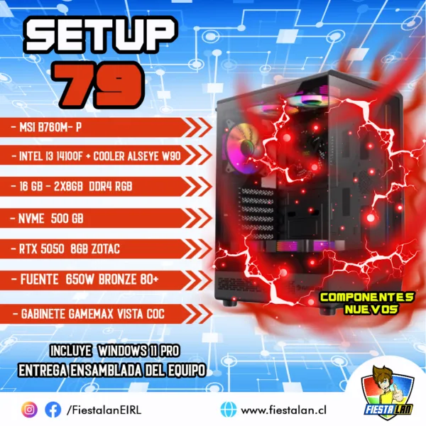Setup 79 – Intel I3 14100F /RTX 5050/16gb/500GB NVME/windows 11 pro