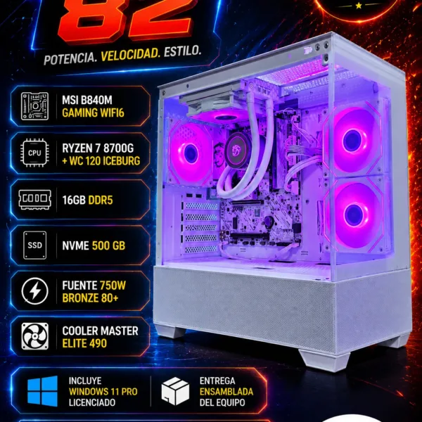 Setup 82W – Ryzen 7 8700G/16gb DDR5 /500GB NVME/windows 11 pro +Office