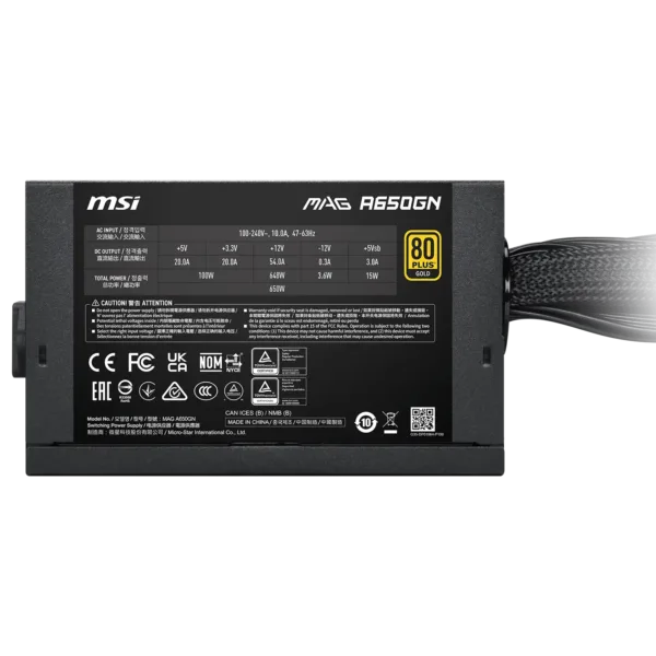 Fuente de Poder MSI 650w gold no modular A650GN II