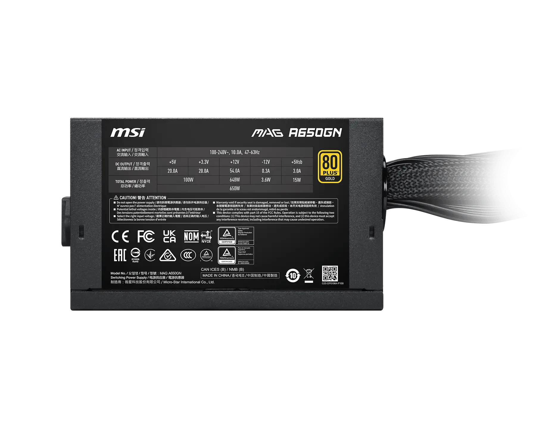 Fuente de Poder MSI 650w gold no modular A650GN II