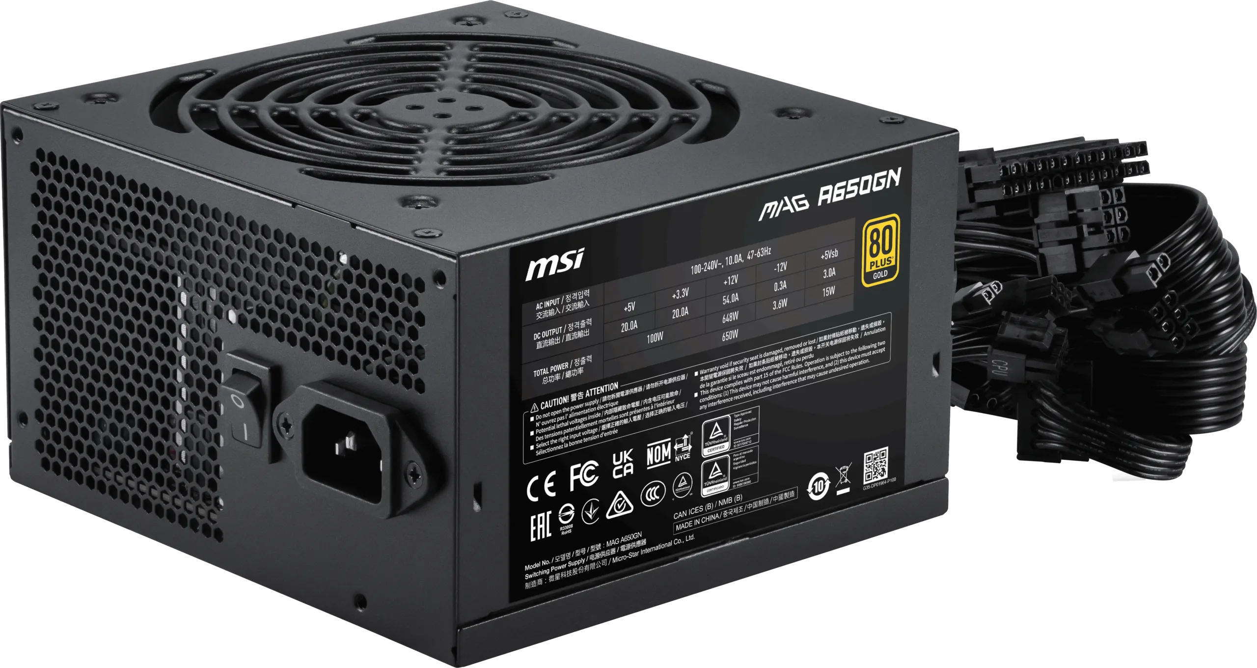 Fuente de Poder MSI 650w gold no modular A650GN II - Imagen 4