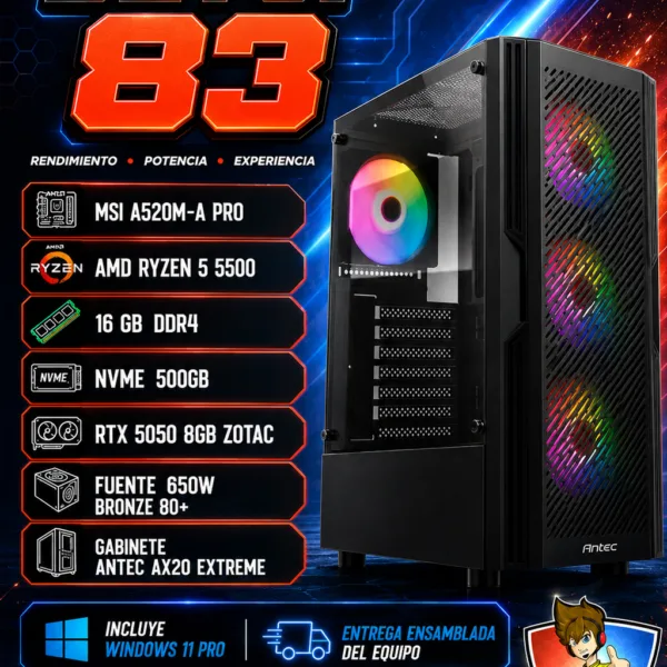 Setup 83 – Ryzen 5 5500/RTX 5050/16gb DDR4 /500GB NVME/windows 11 pro