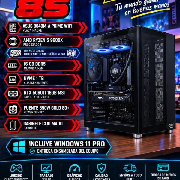 Setup 85 – Ryzen 5 9600X+wc/RTX 5060ti 16gb/16gb DDR5 /1TB NVME/windows 11 pro